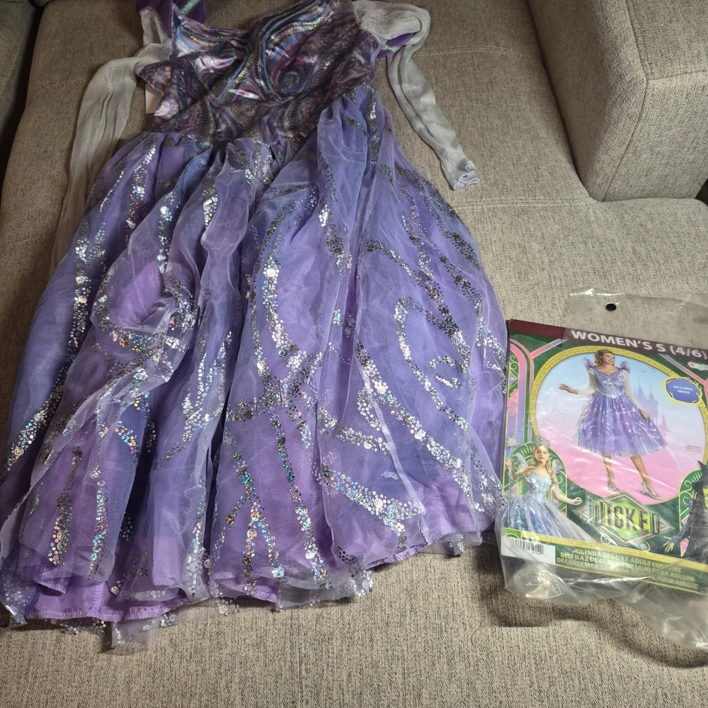 Wicked Movie Glinda Deluxe Adult Costume Purple Sequin Tulle Dress Womens Small